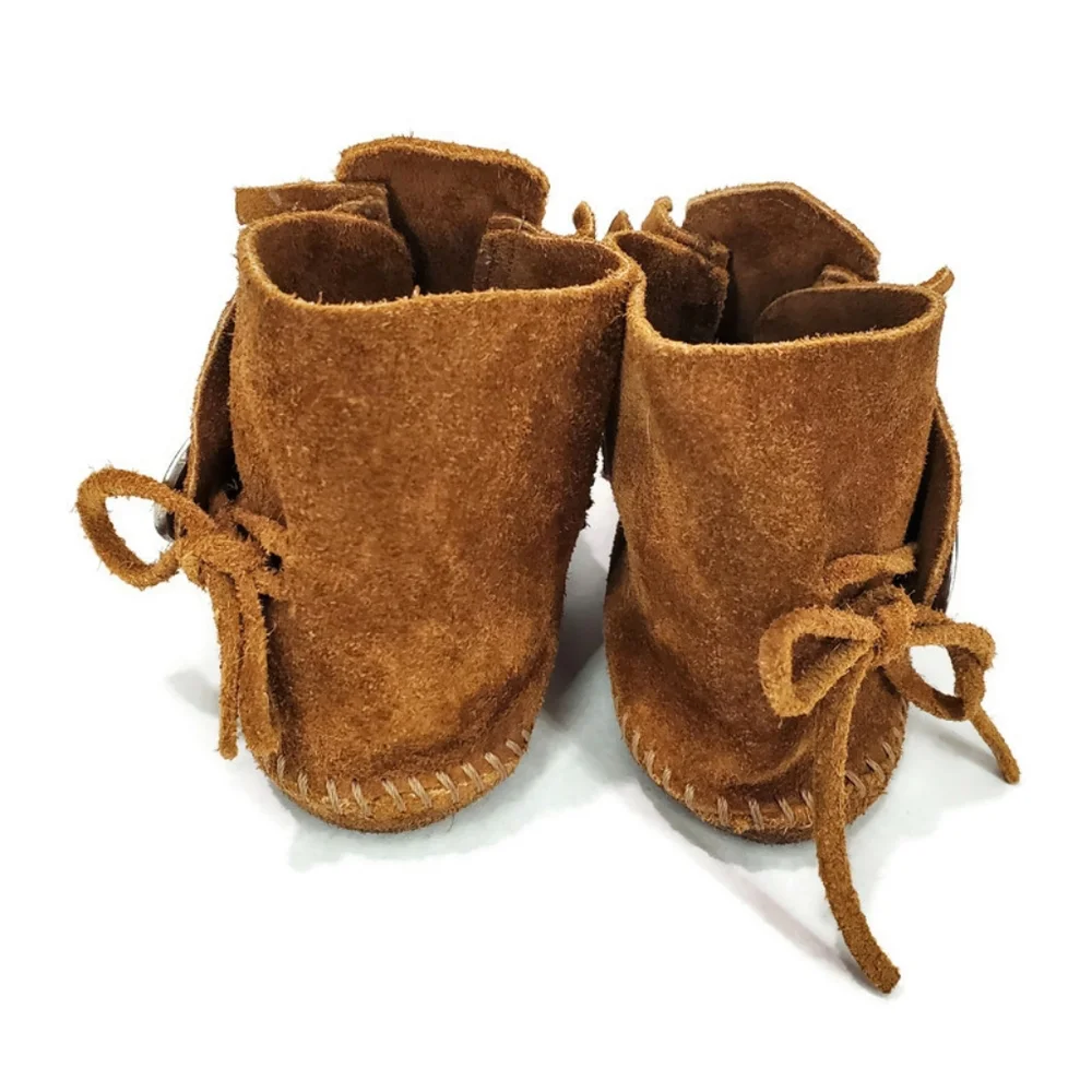 Minnetonka Kids' Concho Fringe Soft Sole Suede Leather Moccasins SZ 12 Western